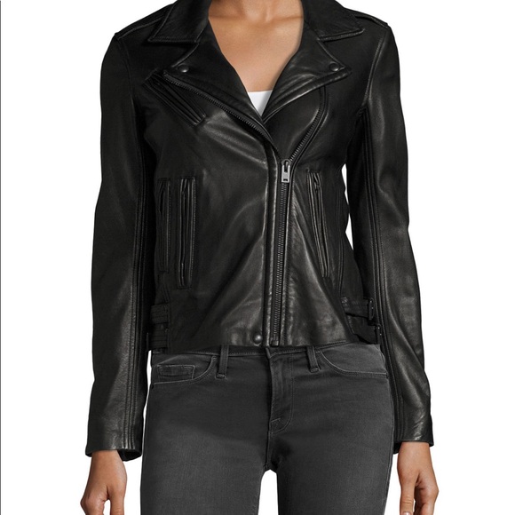 IRO Han Black Lambskin Leather Zip Moto Jacket